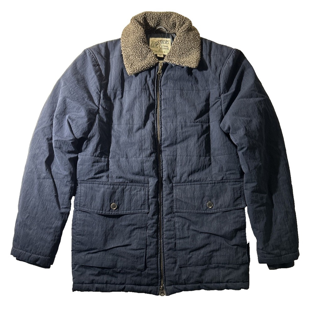 Grayers Poplin Parka Quilted Coat Barn Chore Jacket Navy Blue Size Small Mens